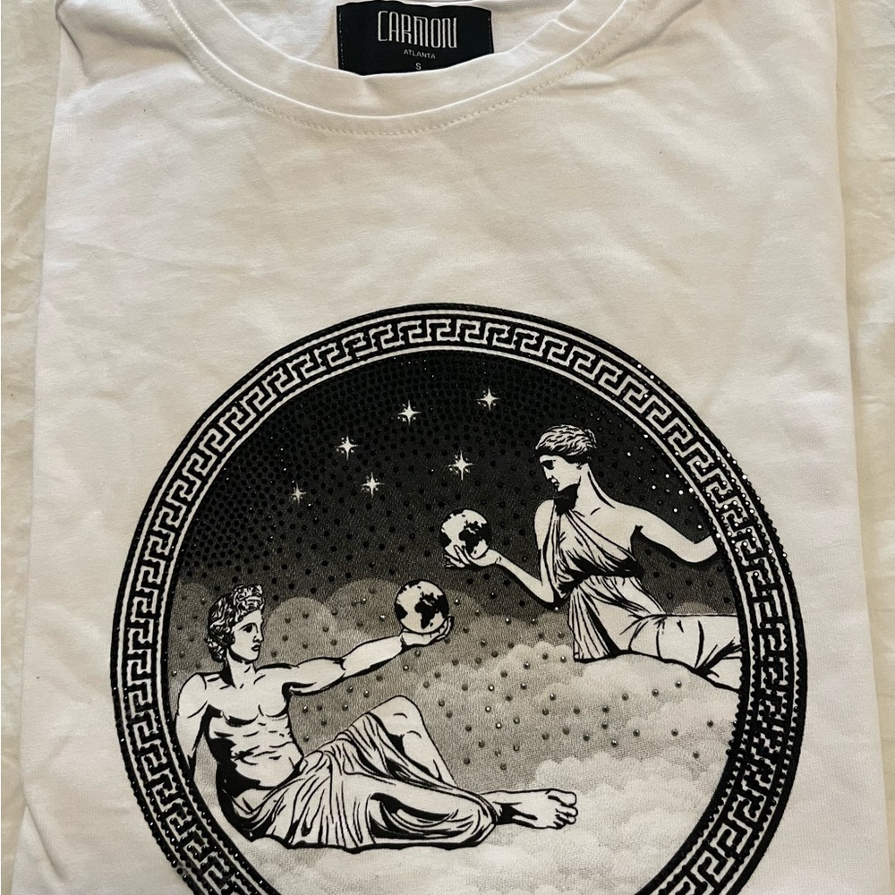 White Graphic T-Shirt with Classical Print